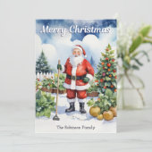 Gardening Santa Merry Christmas Vegetable Garden Feestdagenkaart (Staand voorkant)