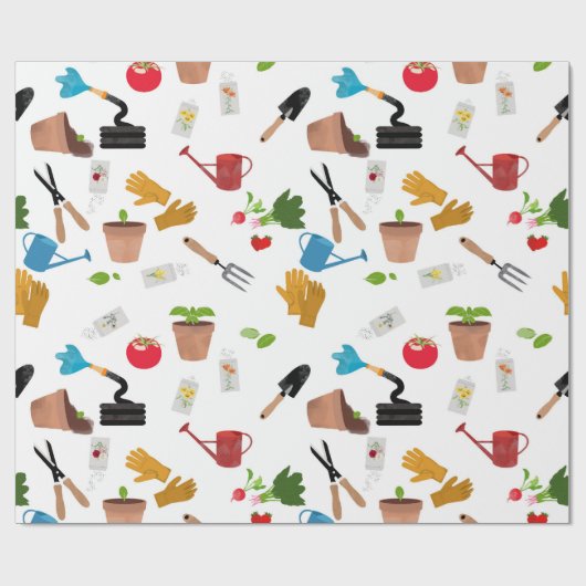 Gardening Tools Planten Gardener Nursery Pattern Cadeaupapier (Vlak)