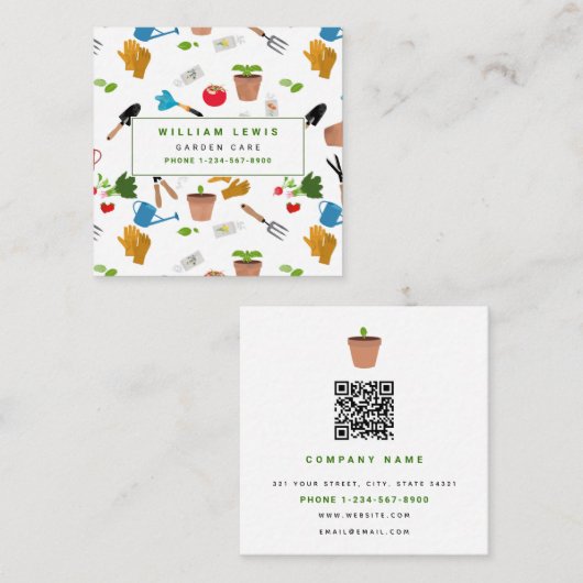 Gardening Tools Planten Gardener Nursery Vierkante Visitekaartje (Voorkant / Achterkant)