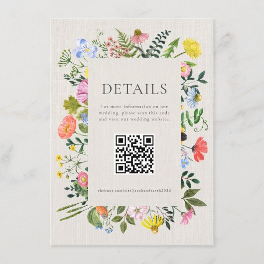 Garden's Bloom Wildflower QR Code Bruiloft Informatiekaartje (Voorkant)