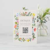 Garden's Bloom Wildflower QR Code Bruiloft Informatiekaartje (Staand voorkant)