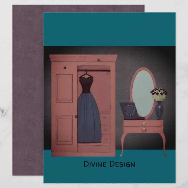  garderobe dressing tafel TealScrapbookPaper (Voorkant / Achterkant)