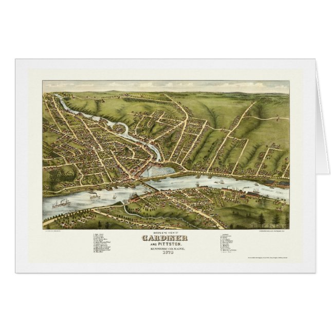 Gardiner & Pittston, ME Panorama kaart - 1878 (Voorkant Horizontaal)