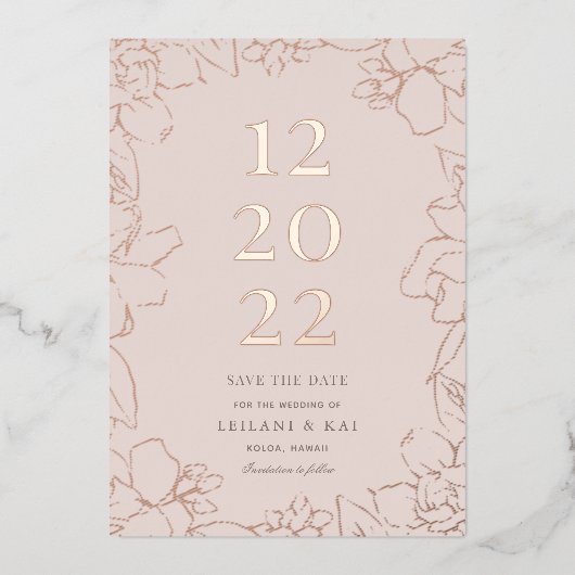 Gardnia Floral Dusty Pink Save the Date Folie Uitnodiging (Voorkant)