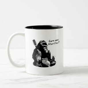 GARE AUX MORILLES? (gorille, musique) Tweekleurige Koffiemok