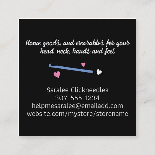 Garen ambachten haak haak harten vierkante visitekaartje (Achterkant)