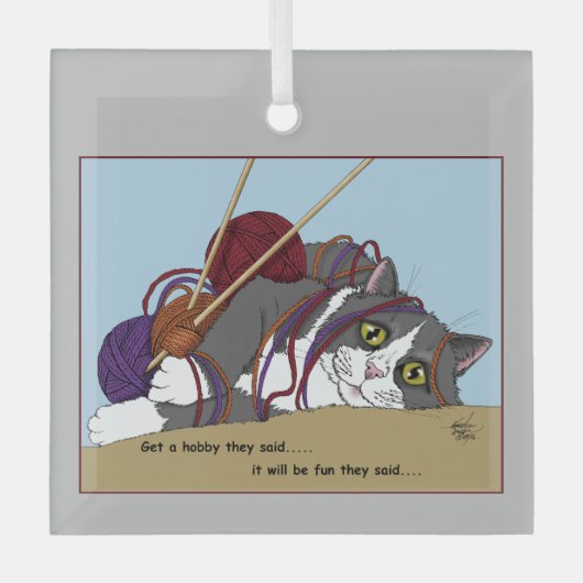garen breien grappige kat glas ornament (Voorkant)