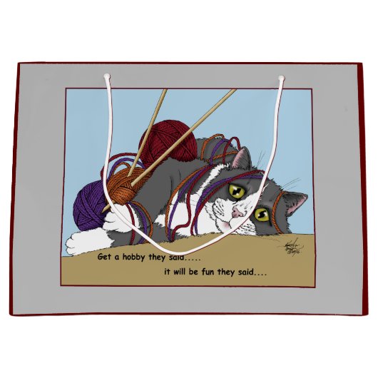 garen breien grappige kat groot cadeauzakje (Voorkant)