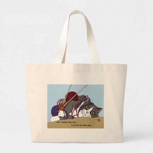 garen breien grappige kat grote tote bag (Voorkant)