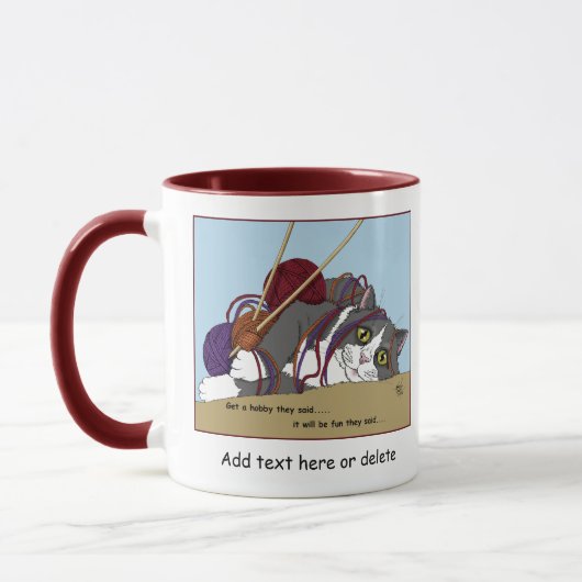 garen breien grappige kat mok (Links)