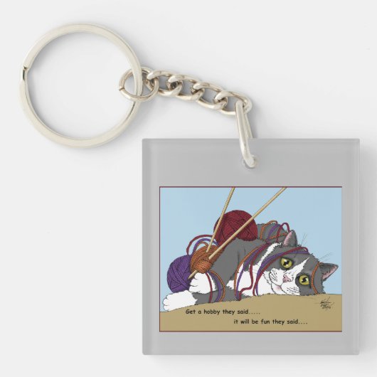 garen breien grappige kat sleutelhanger (Voorkant)