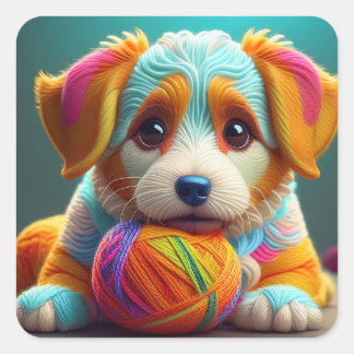 Garen Puppy Kleurrijke Hond van Garen Vierkante Sticker