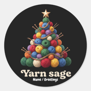 Garen Sage Kleurrijke Breien Kerstboom Vakantie Ronde Sticker
