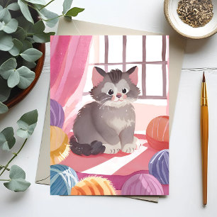 Garenbal Kitten   Kat Watercolor Postkaart