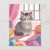 Garenbal Kitten | Kat Watercolor Postkaart (Voorkant)