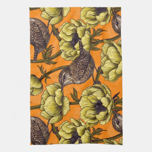 Garens in de gele anemontuin theedoek (Verticaal)