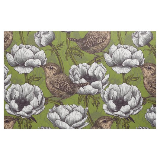 Garens in de witte anemontuin stof (Fat Quarter)