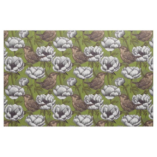 Garens in de witte anemontuin stof (Fat Quarter)