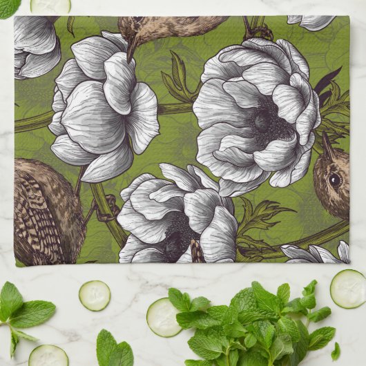 Garens in de witte anemontuin theedoek (Gevouwen)