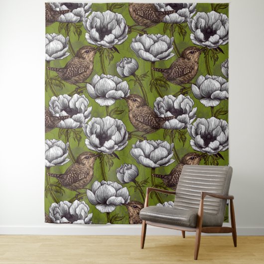 Garens in de witte anemontuin wandkleed (In situ)
