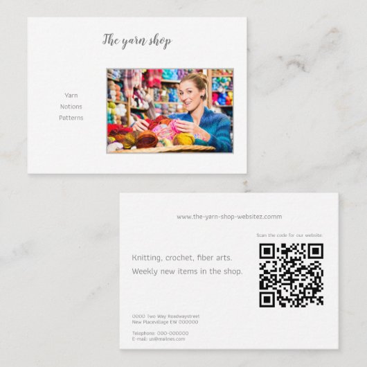Garens voor eenmalig gebruik QR-code, met brei- en Visitekaartje (Voorkant / Achterkant)