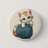Garenspel - kitten ronde button 5,7 cm (Voorkant)
