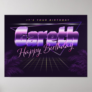 Gareth Name Vorname lila retro Poster Geburtstag