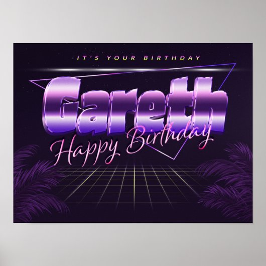 Gareth Name Vorname lila retro Poster Geburtstag (Voorkant)