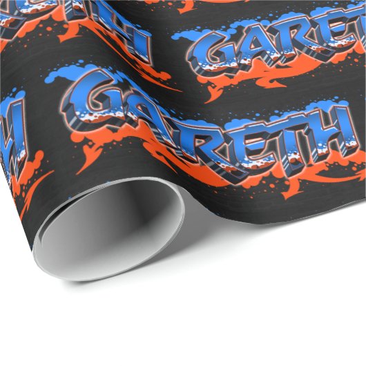 Gareth Vorname Name Graffiti blue orange Cadeaupapier (Rol Hoek)