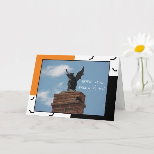 Gargoyle Bats Grappige Halloween Kaart (Kleine Plant)