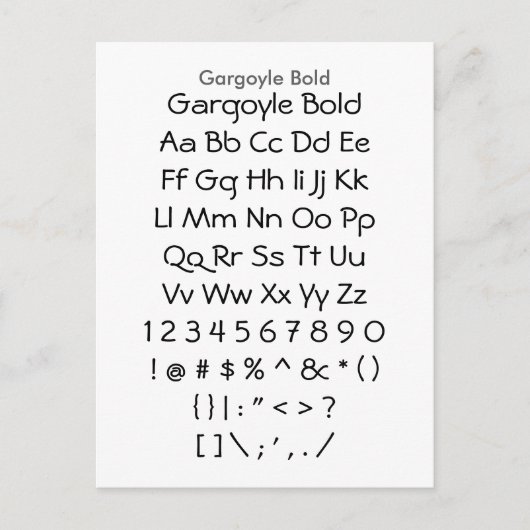 Gargoyle Bold - Zazzle Font Sampler Blad Briefkaart (Voorkant)