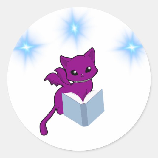 Gargoyle Cat/Winged Cat Reading Ronde Sticker (Voorkant)