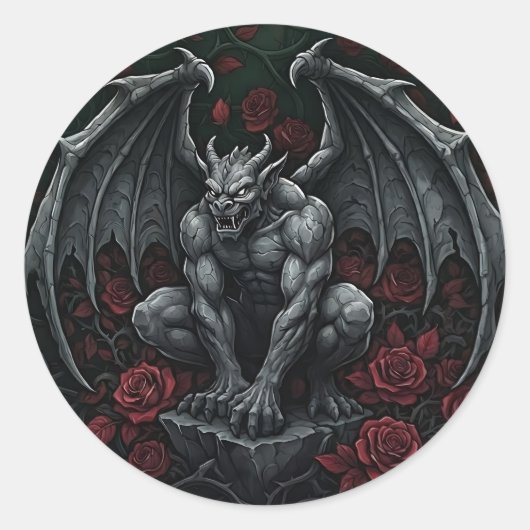 Gargoyle en Rozen Ronde Sticker (Voorkant)