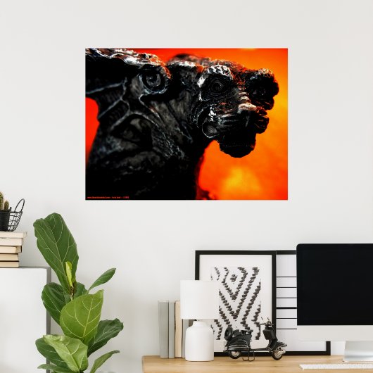 Gargoyle en vuur poster (Thuiskantoor)