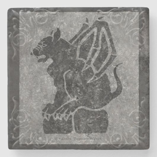 Gargoyle Gray Stone Scrolls Stenen Onderzetter (Voorkant)
