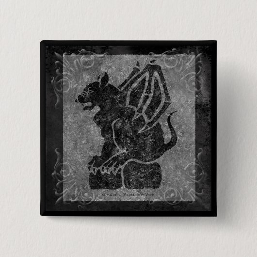 Gargoyle Gray Stone Scrolls Vierkante Button 5,1 Cm (Voorkant)