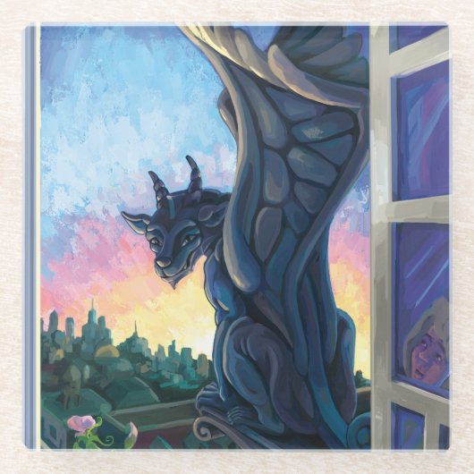 Gargoyle Guardian Art Glazen Onderzetter (Voorkant)