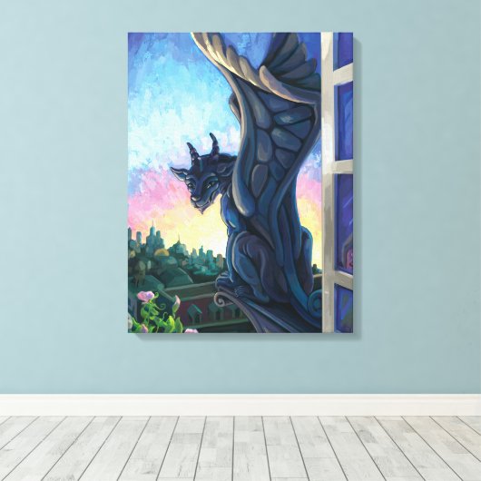 Gargoyle Guardian Fantasy Art Canvas Afdruk (Insitu (Houten vloer))