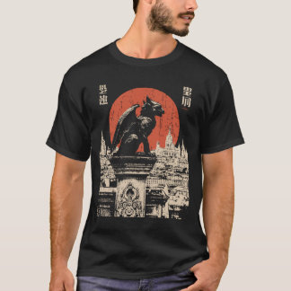 Gargoyle Guardian Gotische Stadsgezicht met Rode M T-shirt