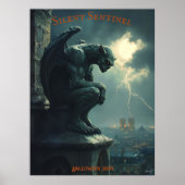 Gargoyle Halloween met Stormy Sky en Lightning Poster (Voorkant)