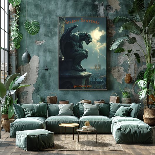 Gargoyle Halloween met Stormy Sky en Lightning Poster