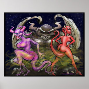 Gargoyle in donker gezicht poster