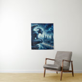 Gargoyle in Gotische stad bij nacht Wandkleed (In situ)