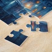 Gargoyle kijkt naar Gothic City Blue Legpuzzel (Zijkant)