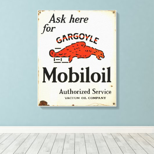Gargoyle Mobiloil geautoriseerde service teken Canvas Afdruk (Insitu (Houten vloer))