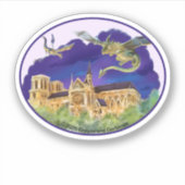 Gargoyle Notre Dame - Parijs Ovale Vinyl Sticker (Voorkant)