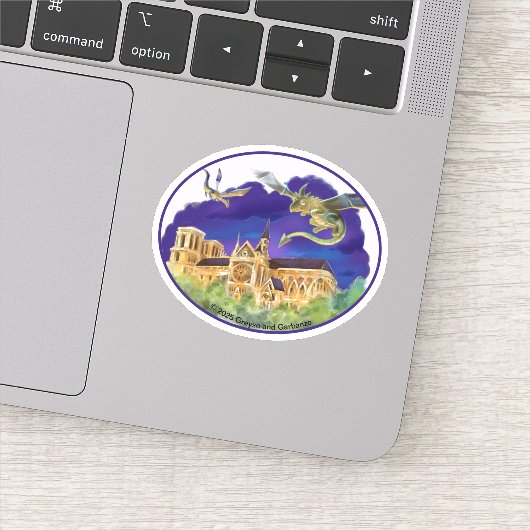 Gargoyle Notre Dame - Parijs Ovale Vinyl Sticker (Detail)