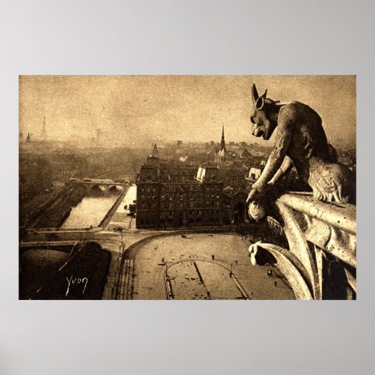Gargoyle Notre Dame, Paris Frankrijk 1912  Poster (Voorkant)