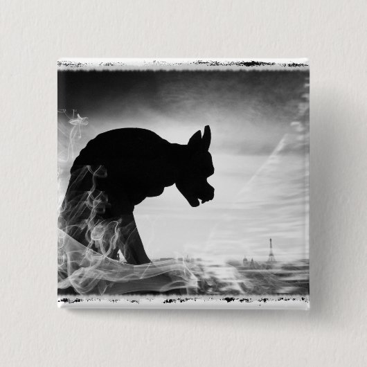 GARGOYLE NOTRE DAME PARIS FRANKRIJK VIERKANTE BUTTON 5,1 CM (Voorkant)