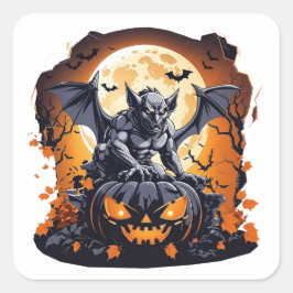 Gargoyle op een Halloween pompoen Vierkante Sticker